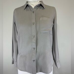 Aritzia Talula Grey 100% Rayon Button Down Utility Shirt Size Small